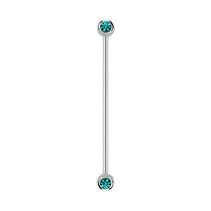14g Surgical steel Industrial barbell Blue Zircon 38mm / Surgical Steel / Blue Zircon Barbell