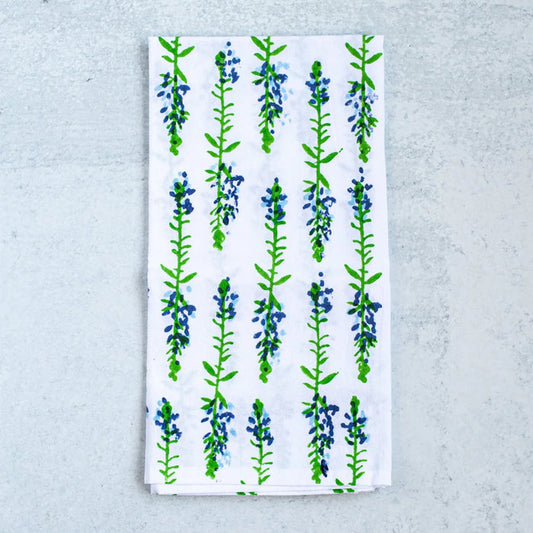 Bluebonnets Block Print Tea Towel