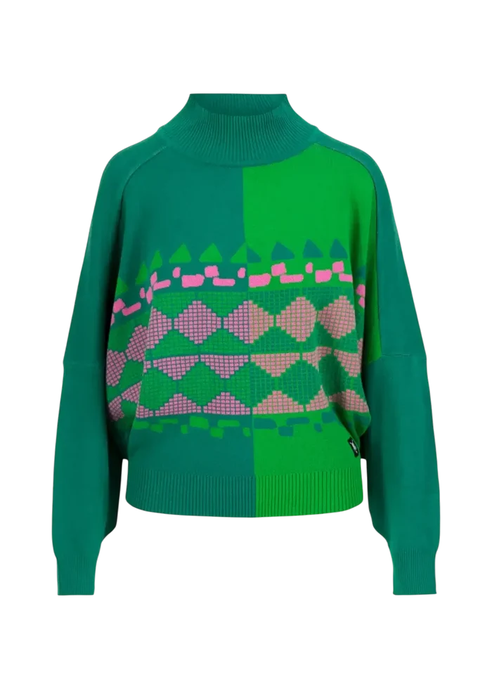 BLUTSGESCHWISTER trui Diamond Loom Egg chunky pullover green