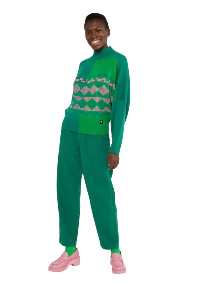 BLUTSGESCHWISTER trui Diamond Loom Egg chunky pullover green