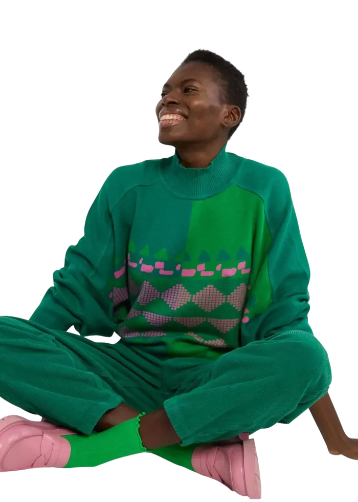 BLUTSGESCHWISTER trui Diamond Loom Egg chunky pullover green