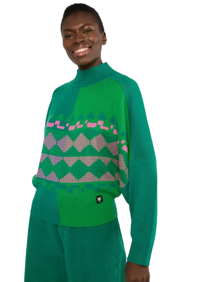 BLUTSGESCHWISTER trui Diamond Loom Egg chunky pullover green