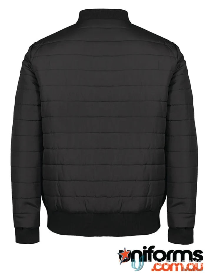 Black quilted bomber jacket with hand pockets water-shedding polyester pongee shell for adults