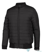 Black quilted bomber jacket with hand pockets water-shedding polyester pongee shell