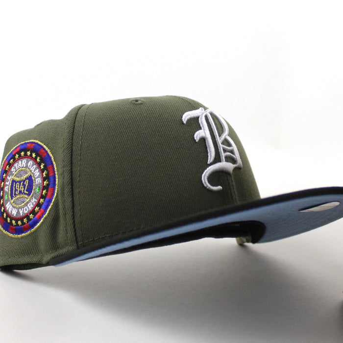 Boston Braves 1942 All Star Game New Era 59Fifty Fitted Hat (Olive Green Black Sky Blue Under Brim)