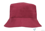 Maroon bucket hat with stitched brim from Breathable Poly Twill Kids Bucket Hat collection, perfect for uniforms or casual workwear, check our faq link