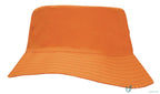 Orange bucket hat with stitched brim from Breathable Poly Twill Kids Bucket Hat, great for uniforms and workwear FAQs