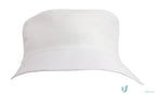Plain white bucket hat from Breathable Poly Twill Kids Bucket Hat, perfect for uniforms or casual workwear, FAQ link included