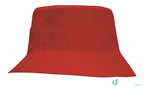Red fabric bucket hat from Breathable Poly Twill Kids Bucket Hat, perfect for uniforms or workwear. Check our faq link!