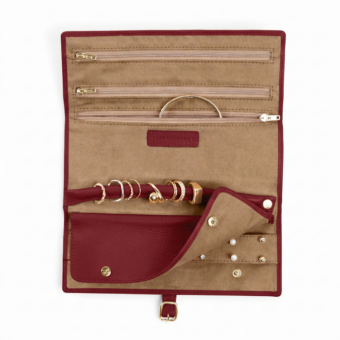 Buckled Jewelry Roll Garnet Red
