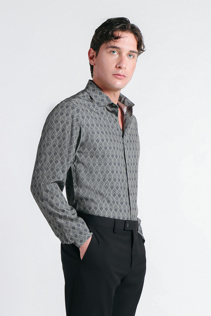CAMICIA FANTASIA STRETCH VERDE MILITARE - Sonnybono