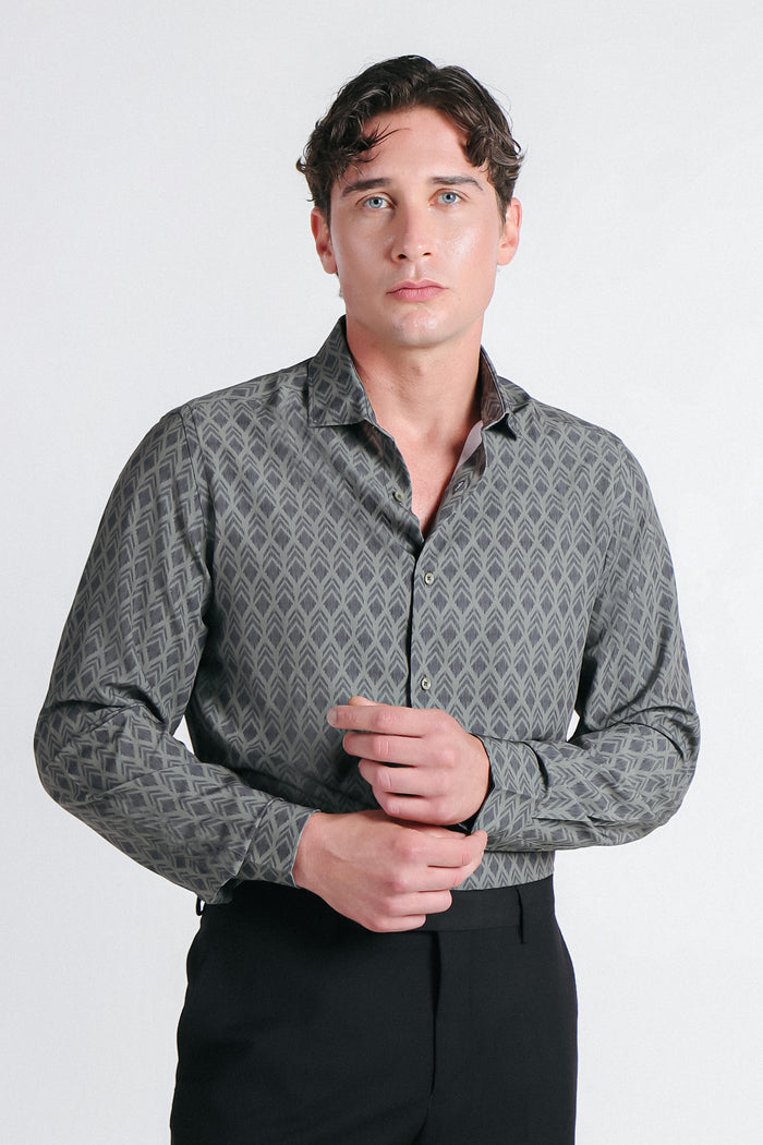 CAMICIA FANTASIA STRETCH VERDE MILITARE - Sonnybono