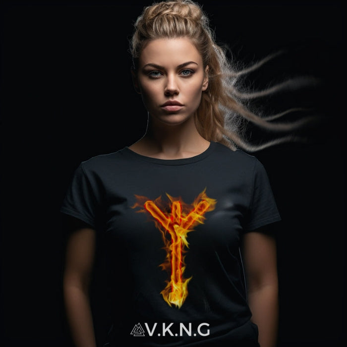 Printify T-Shirt Algiz Flaming Rune V.K.N.G™ T-shirt Girly Cut