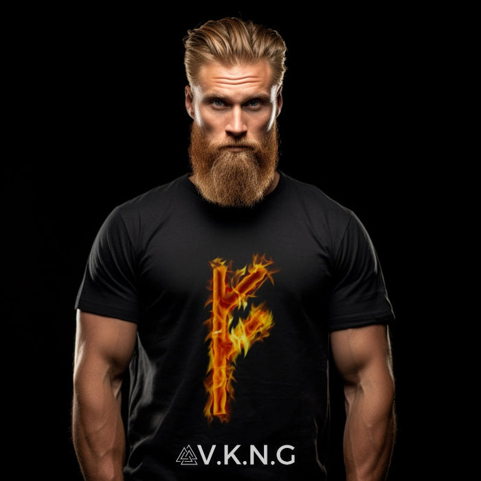 Printify T-Shirt Fehu Flaming Rune V.K.N.G™ T-shirt