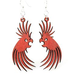 Cockatoo earrings with raised crest, eco-friendly laser-cut jewelry made in USA