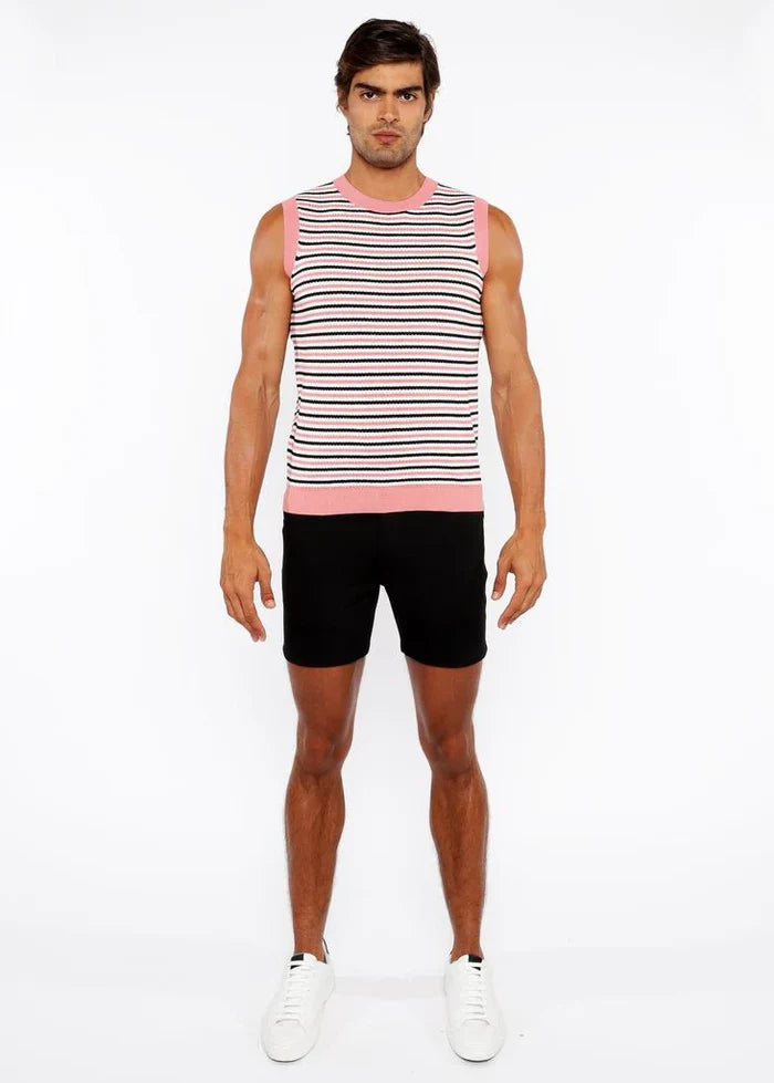 Coral/Midnight Stripe Open Knit Vest St-24302