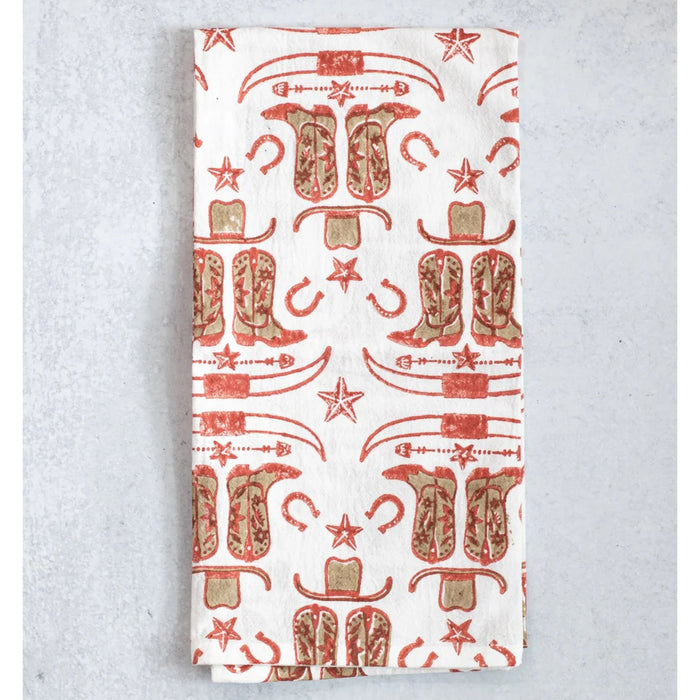 Cowgirl Boots Block Print Tea Towel