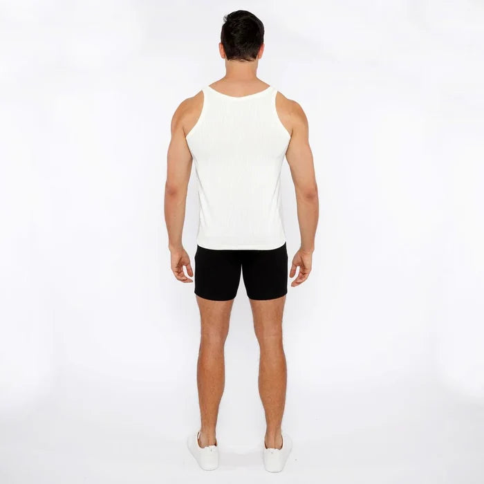 Ecru Veins Stretch Textured Knit Tank Top St-11128