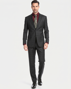 Ferrecci Mens Black Plaid Classic Fit Wool Blend 2 Piece Suit