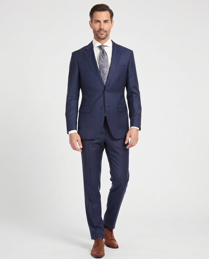Ferrecci Mens Blue Plaid Classic Fit Wool Blend 2 Piece Suit