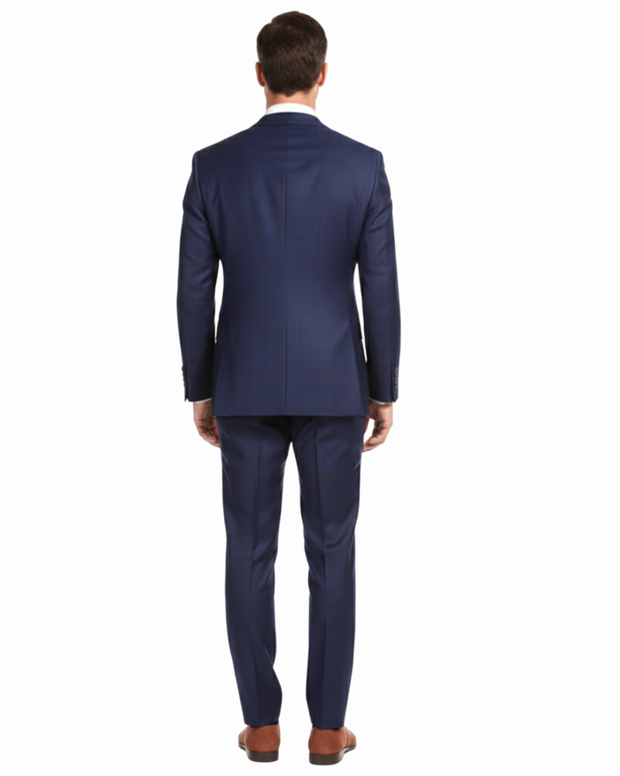 Ferrecci Mens Blue Plaid Classic Fit Wool Blend 2 Piece Suit