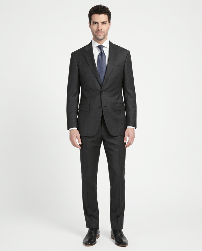 Ferrecci Mens Gray Plaid Classic Fit Wool Blend 2 Piece Suit