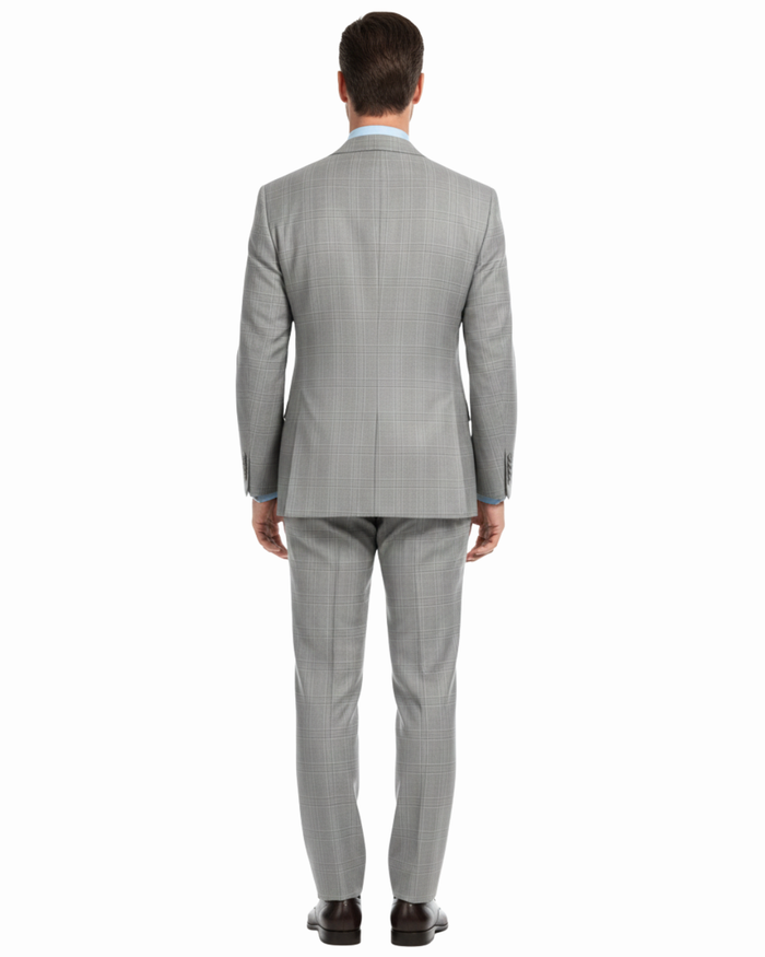 Ferrecci Mens Light Gray Plaid Classic Fit Wool Blend 2 Piece Suit