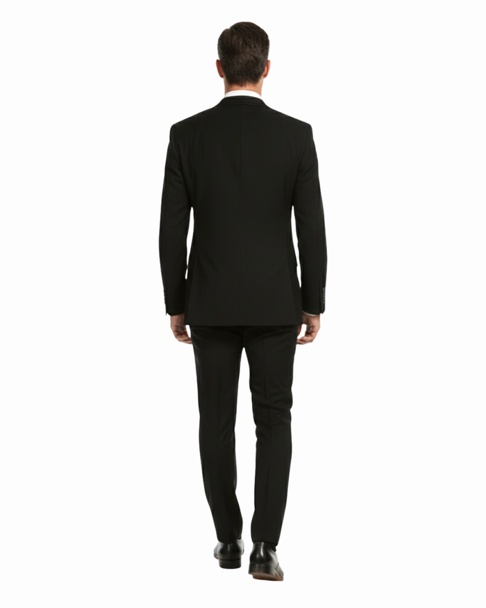 Ferrecci Mens Solid Black Classic Fit 100% Wool 2 Piece Suit
