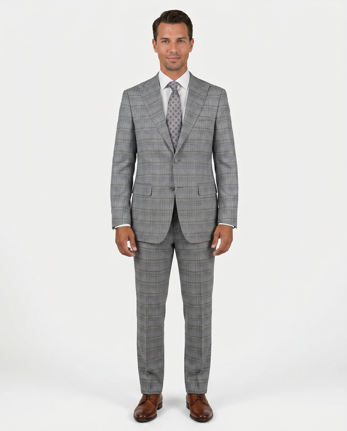 Giorgio Fiorelli Men's Light Gray Plaid Classic Fit Stretch Suit