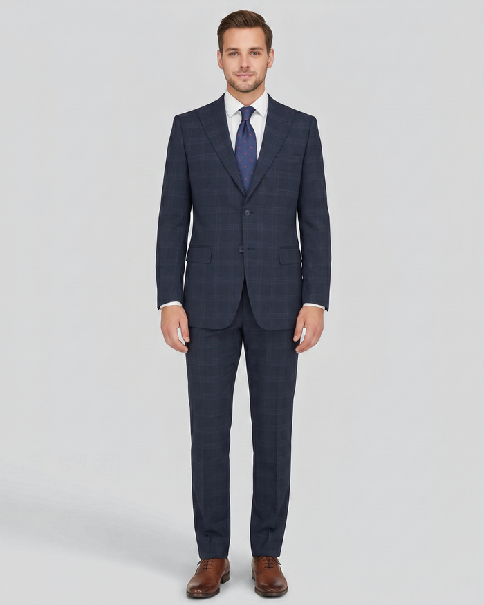 Giorgio Fiorelli Mens Navy Blue Plaid 2 Button 2 Piece Suit
