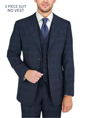 Giorgio Fiorelli Mens Navy Blue Plaid 2 Button 2 Piece Suit