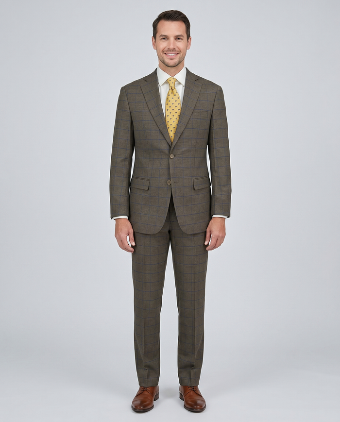 Giorgio ForellI Mens Brown Check Classic Fit 2 Piece Suit