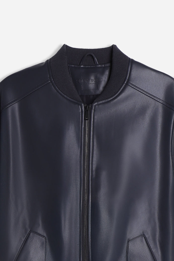 GIUBBOTTO BOMBER EFFETTO PELLE BLEU