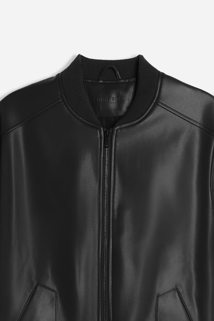GIUBBOTTO BOMBER EFFETTO PELLE NERO