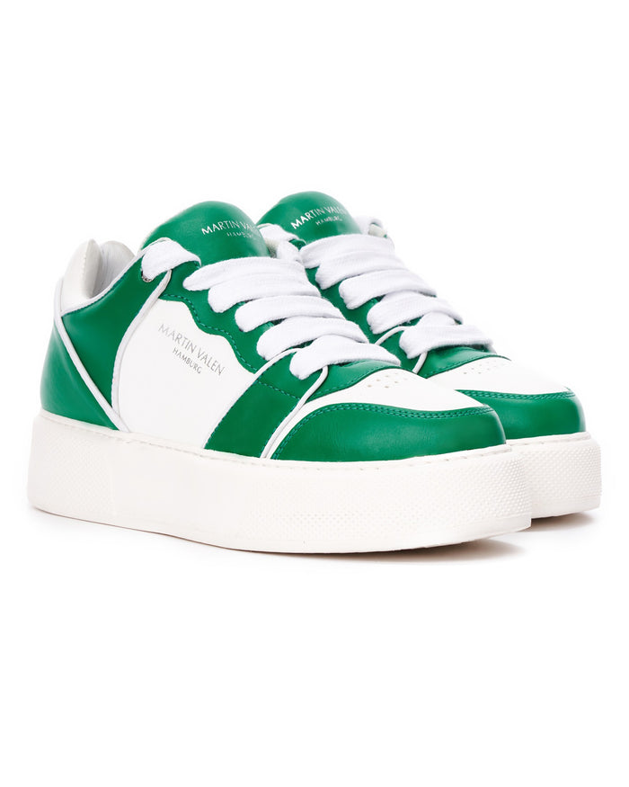 Martin Valen Green-White Bicolor High Sneakers rear three-quarter view