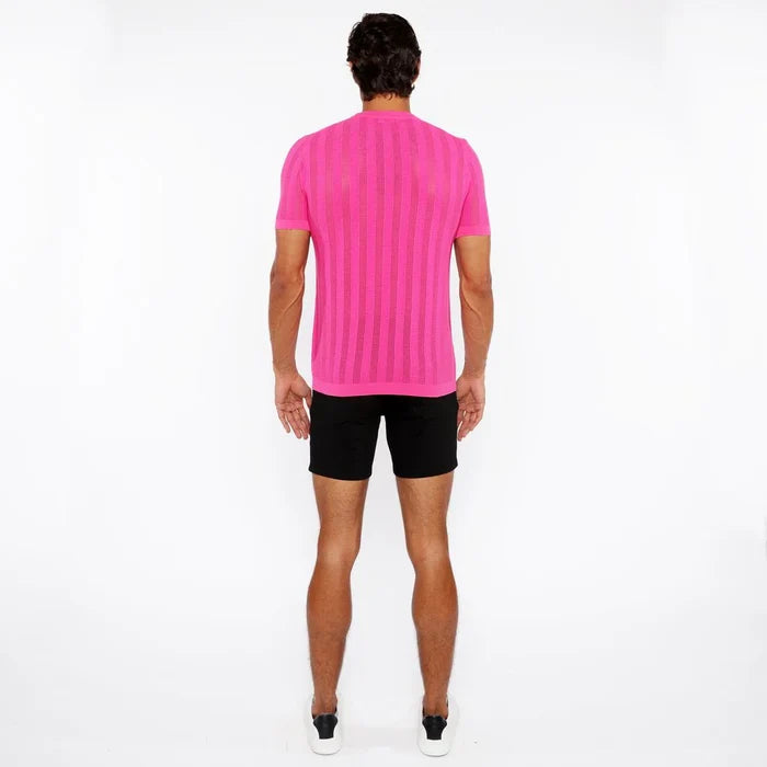 Hot Pink Textured Knitted Crew Tee St-24304