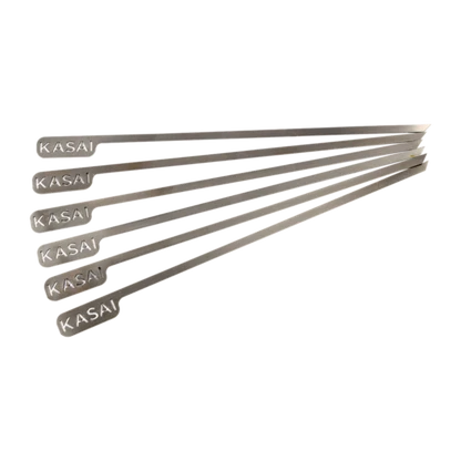 Set of Stainless steel skewers with "KASAI" branding on a white background.