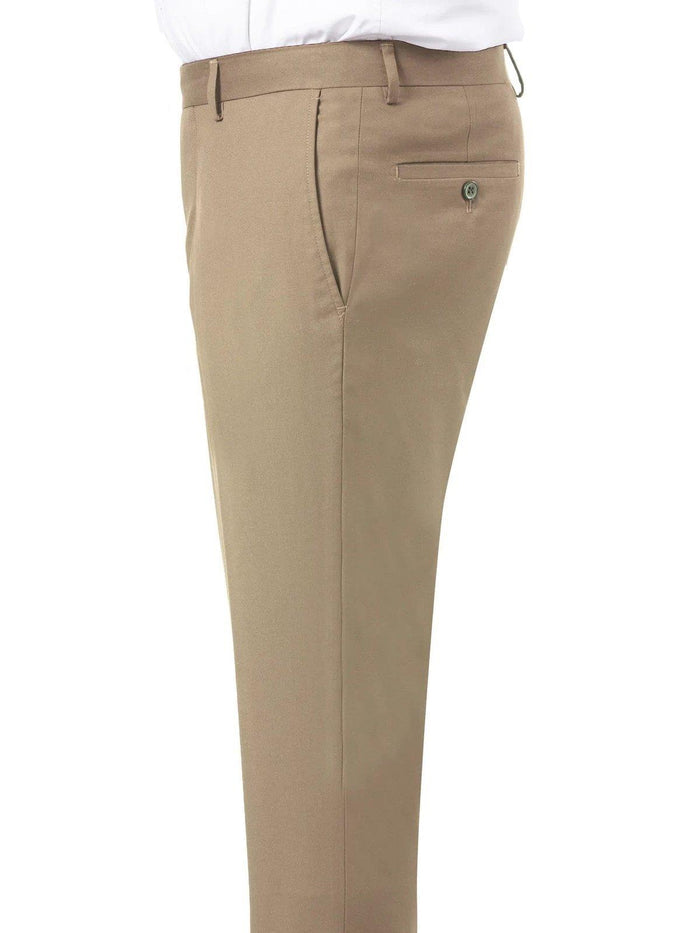 Kent & Park Mens Solid Khaki Tan Regular Fit Prehemmed Flat Front Dress Pants