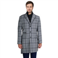 Label E Mens Gray Plaid 3 Button Wool Blend 3/4 Length Overcoat
