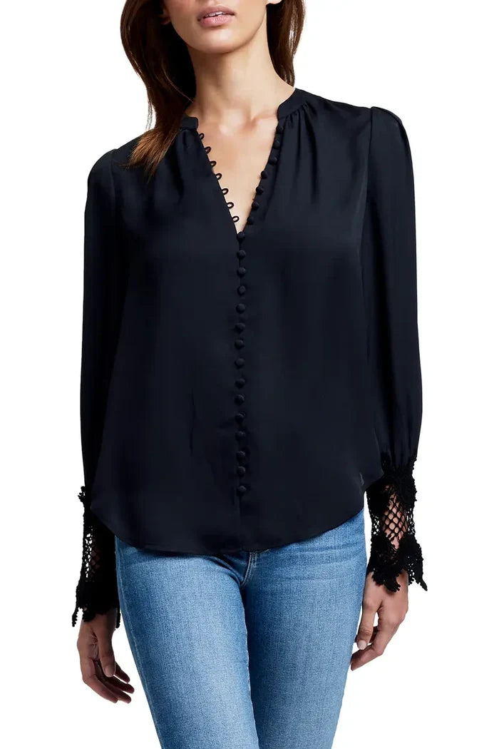 L'Agence Ava Lace Cuff Blouse in Black