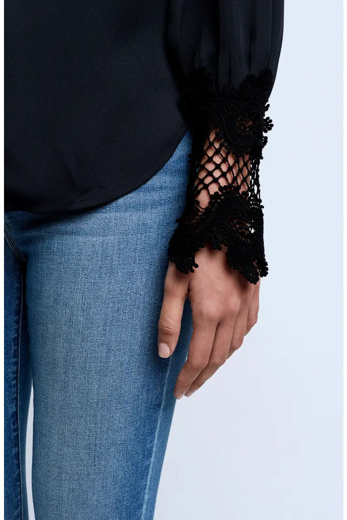 L'Agence Ava Lace Cuff Blouse in Black