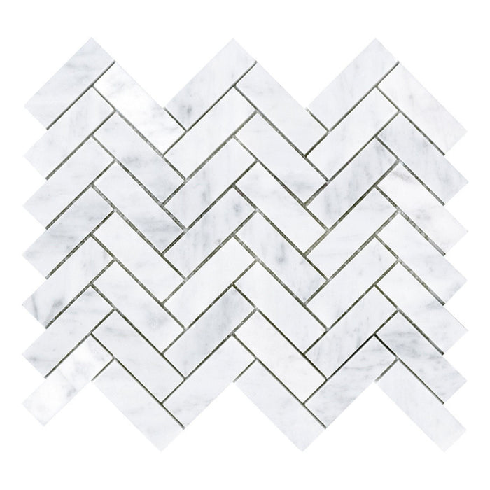 White marble herringbone mosaic tile
