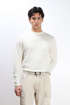MAGLIA IN COTONE SLUB E TASCHINO GESSO
