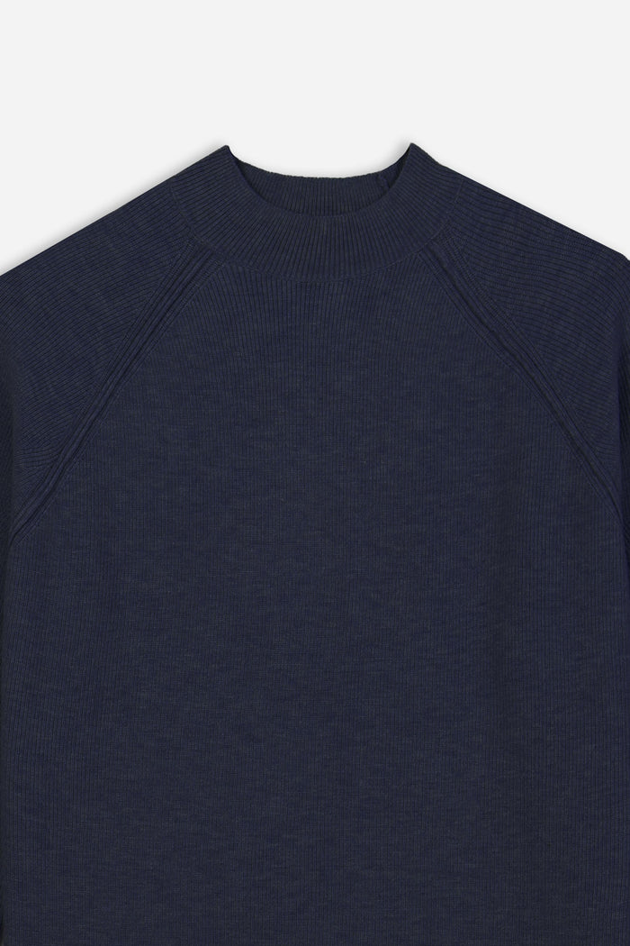 MAGLIA MEZZO COLLO A COSTINE BLEU
