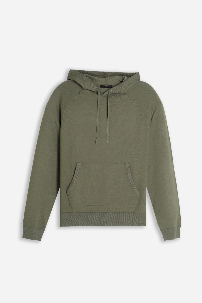 MAGLIA MODELLO FELPA CON CAPPUCCIO E MARSUPIO SALVIA