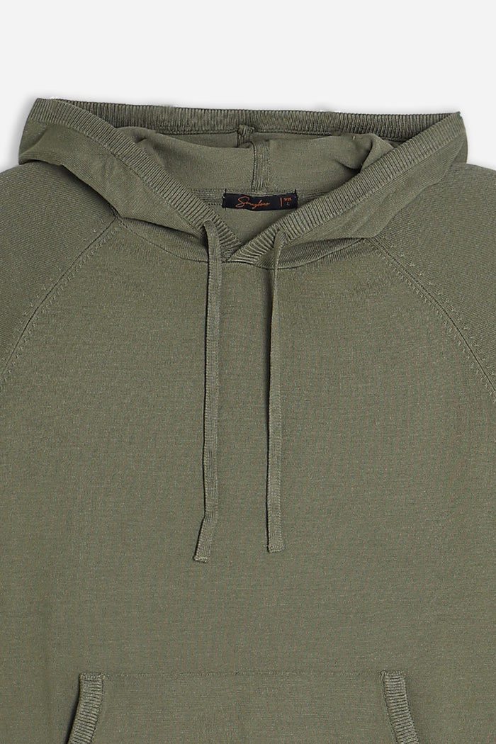 MAGLIA MODELLO FELPA CON CAPPUCCIO E MARSUPIO SALVIA