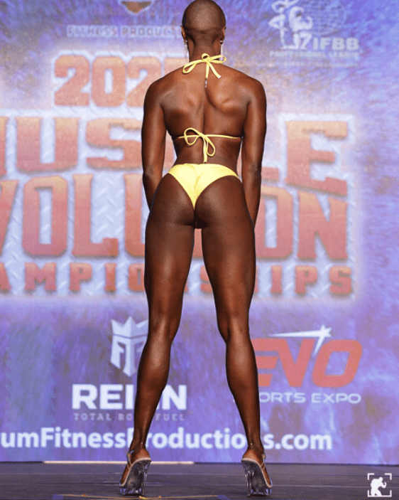 Matte Yellow Fit Model Competition Suit in bright yellow for NPC bikini competition suit and fit model competition suit