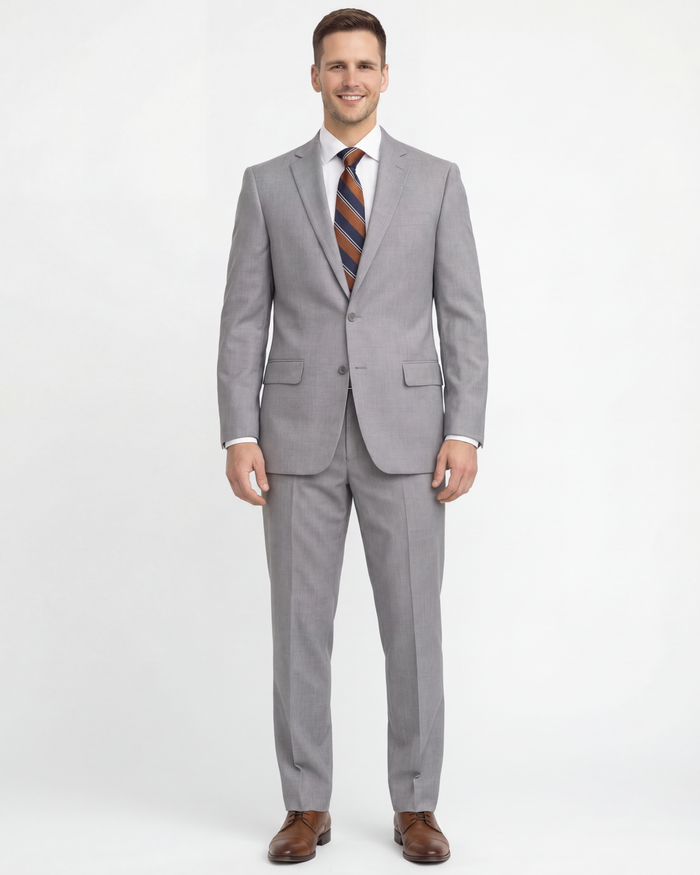 Mazara Mens Classic Fit Light Gray Two Button 100% Wool Suit