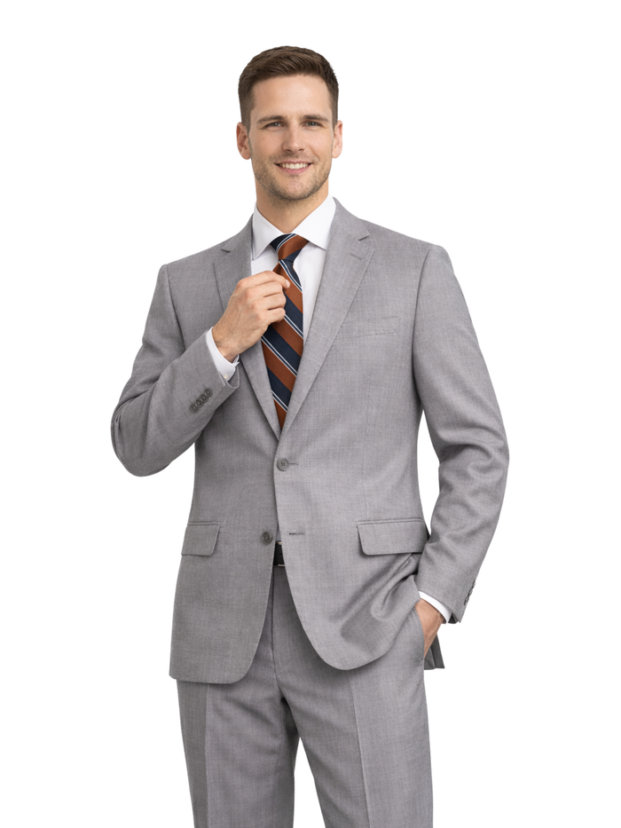 Mazara Mens Classic Fit Light Gray Two Button 100% Wool Suit - The Suit Depot