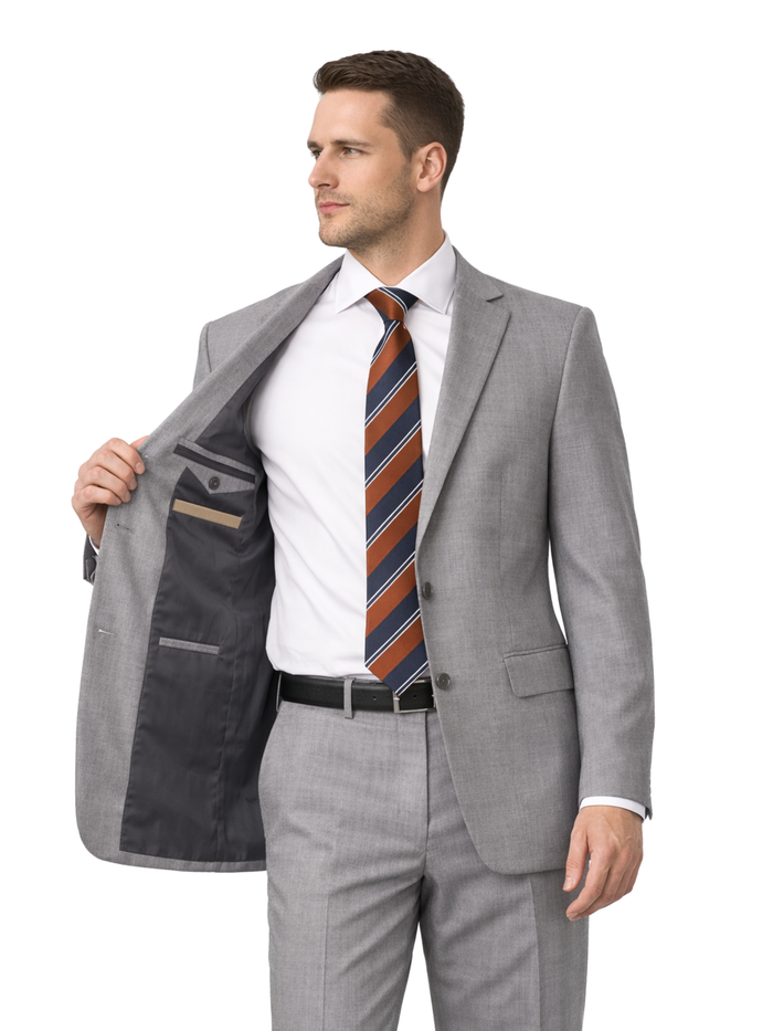 Mazara Mens Classic Fit Light Gray Two Button 100% Wool Suit - The Suit Depot